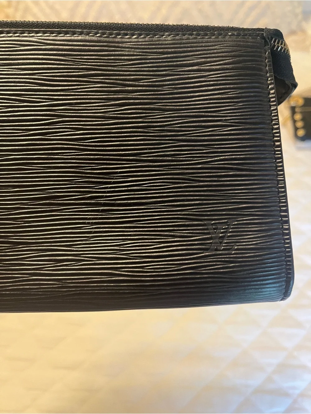 Louis Vuitton Black Epi Leather Pochette with Gold Hardware